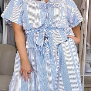 2PC Free Assembly Striped Skirt and top set